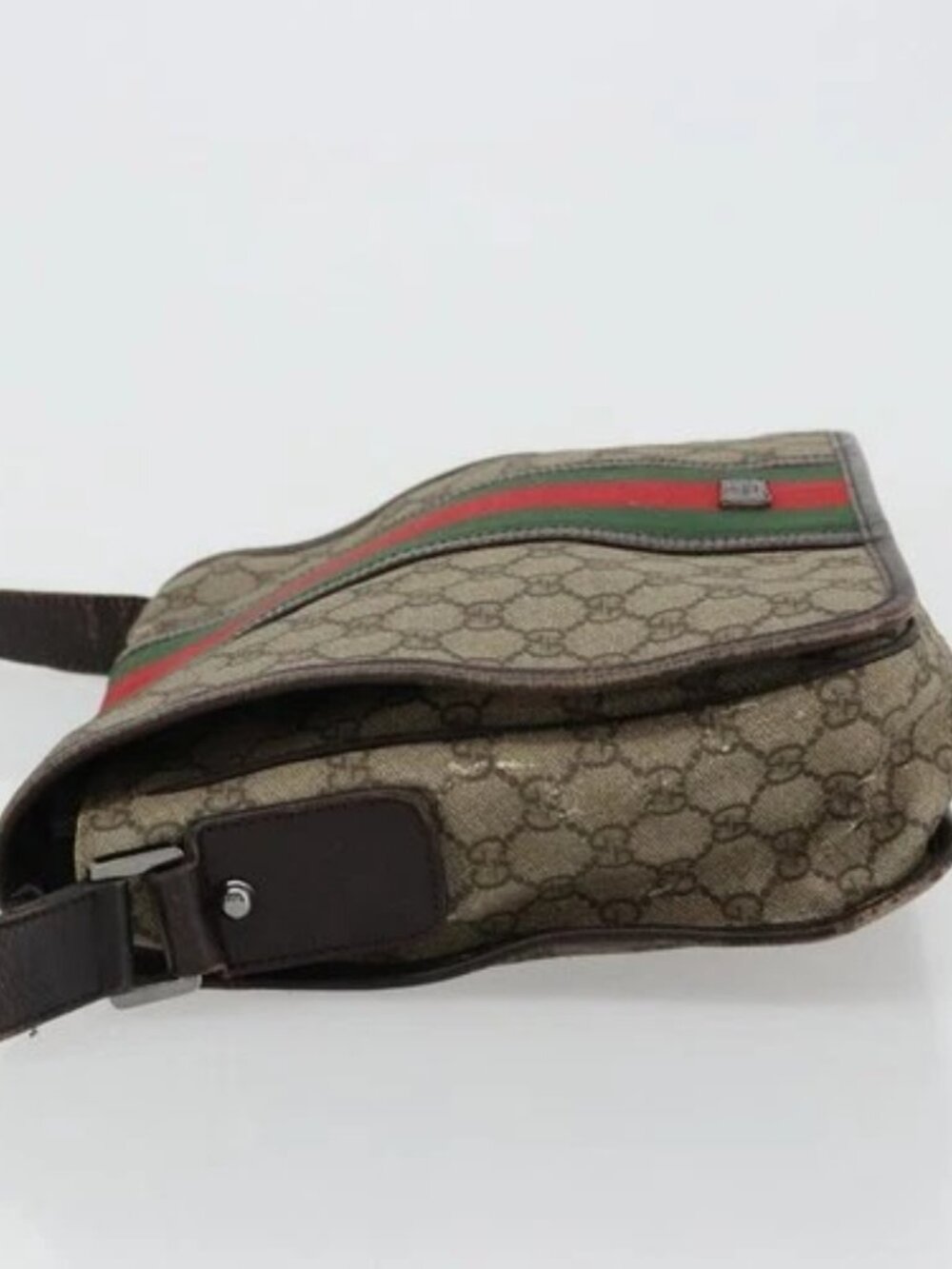 GUCCI GG Supreme Web Sherry Line Bag PVC Beige Silver 145844 Auth ti3927 - Picture 4 of 16